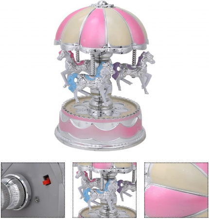 Carusel muzical rotativ cu lumina LED JOY, Roz, 10x16cm [2]