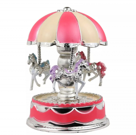 Cutii Muzicale - Carusel muzical rotativ cu lumina LED JOY, Roz, 10x16cm