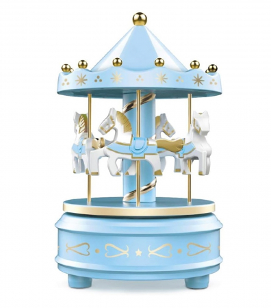 Cutii Muzicale - Carusel muzical rotativ HORSES, Bleu/ Alb
