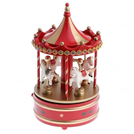 Cutii Muzicale - Carusel muzical MERRY GO ROUND, Rosu/ Auriu, 13x25cm