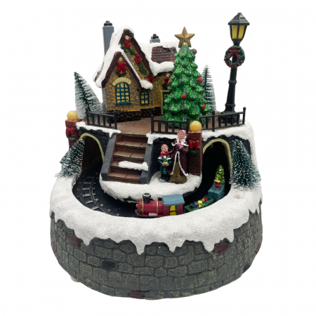 DECORATIUNI MUZICALE - Carusel Sat de Craciun cu muzica si lumini MAGIC, 19x19cm