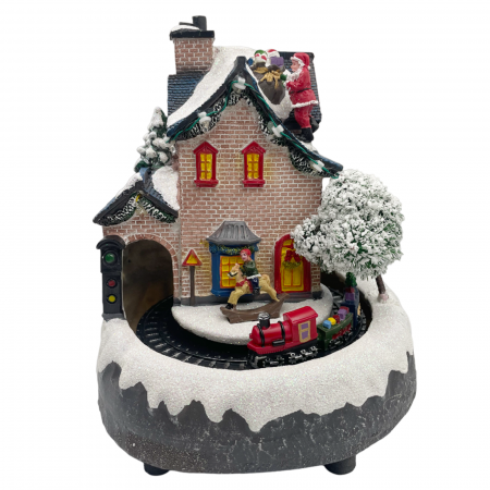 DECORATIUNI MUZICALE - Carusel Craciun cu muzica si lumini TRAIN STATION, 19x19cm