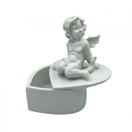 Organizatoare Bijuterii - Figurina Inger cu caseta bijuterii, Angelo, Alb, 7cm