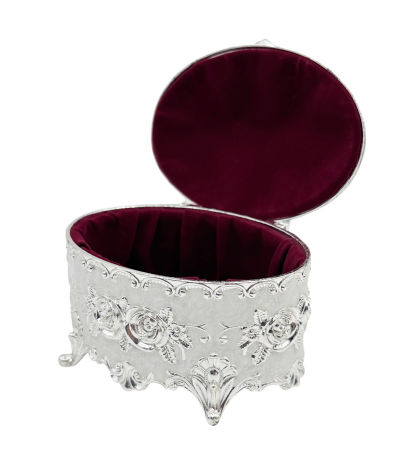 Caseta bijuterii ROSES - cutie argintata rotunda vintage [1]