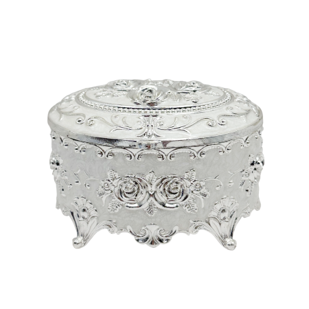 Caseta bijuterii ROSES - cutie argintata rotunda vintage [0]