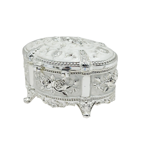 CASA & DECOR - Caseta bijuterii ROSES - cutie argintata ovala vintage