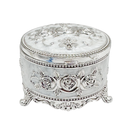 Caseta bijuterii ROSES - cutie argintata rotunda vintage [3]