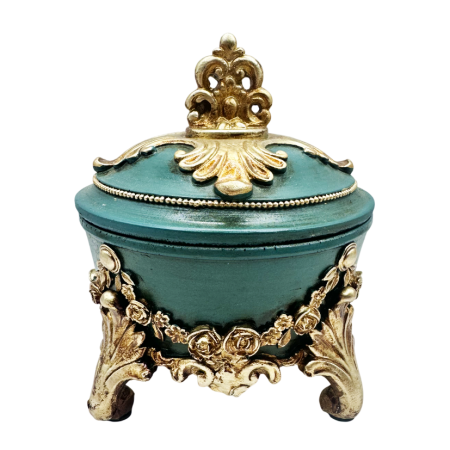 Cutii Ceasuri & Bijuterii - Cutie decorativă vintage cu capac verde și auriu – elegantă