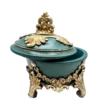 Cutie decorativă vintage cu capac verde și auriu – elegantă [1]