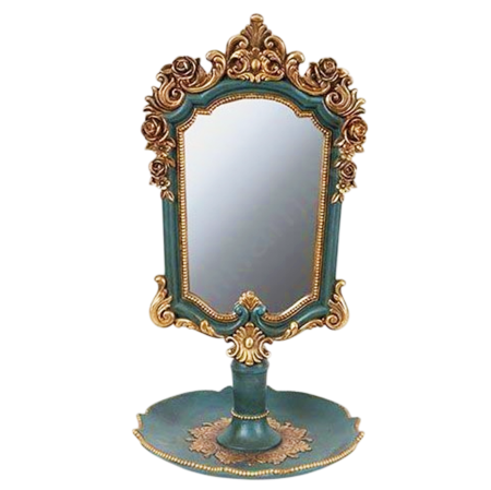 Cutii Pentru Ceasuri si Bijuterii - Oglindă Vintage De Masa LIZBETH, Cu suport bijuterii, Verde/ Auriu