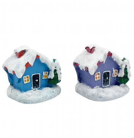 DECORATIUNI CRACIUN - Set 2 ornamente Craciun Casute cu bradut nins MAGIC, 5cm