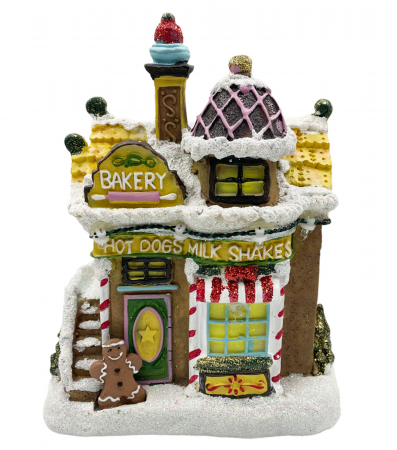SWEET WONDERLAND - Casuta Craciun cu lumina LED BAKERYY, 12x18cm