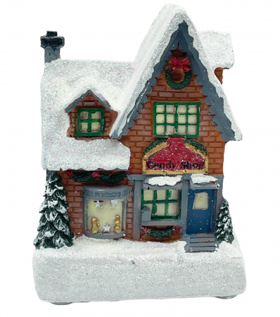 SWEET WONDERLAND - Casuta Craciun cu lumina LED CANDY SHOP, 8x11cm