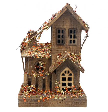 FIGURINE & PLUSURI - Casuta cu luminite Craciun MAGIC, Maro, 22x32cm