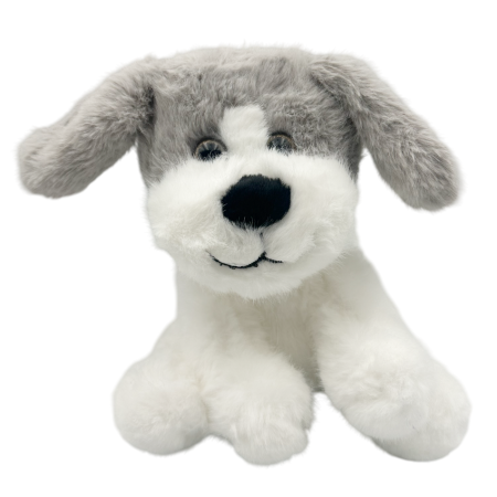 Jucarii De Plus & Pusculite - Cățeluș de Pluș Alb-gri – Jucărie Pufoasă și Adorabilă | Prăvălia cu Surprize