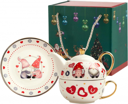 CANI & CESTI CRACIUN - Ceainic cu ceasca Craciun LOVE, 370ml, Portelan