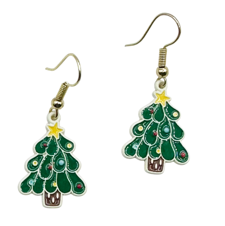 ACCESORII VESTIMENTARE CRACIUN - Cercei Craciun cu Bradut  JOY, Verde/ Auriu