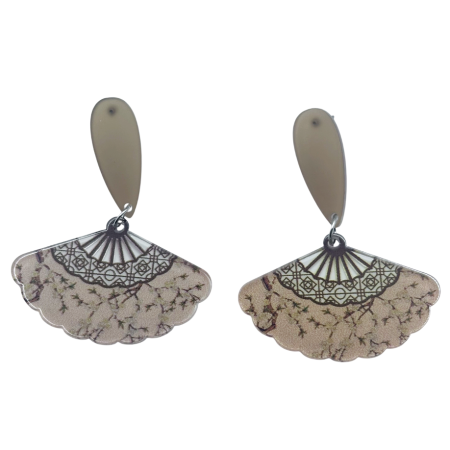 Cercei & Bratari & Inele - Cercei cu frunze si design evantai TOKYO, Bej