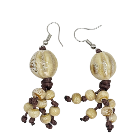 Cercei - Cercei bej cu margele ceramica ZOEY - Stil boho natural