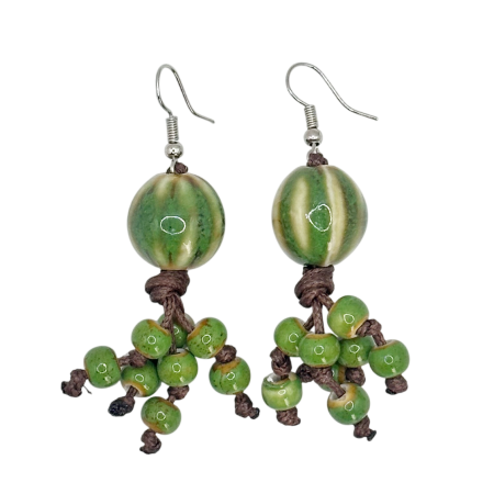 Cercei - Cercei verzi cu margele ceramica CELIA - Stil boho natural