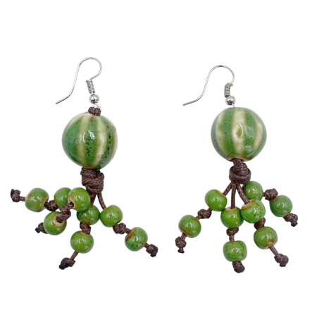 Cercei - Cercei verzi cu margele ceramica CELIA - Stil boho natural