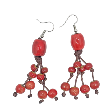 Cercei - Cercei rosii cu margele ceramica ARIA - Stil boho natural