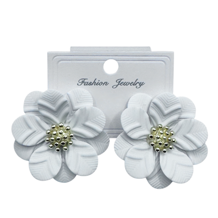 Cercei & Bratari & Inele - Cercei tip floare albi cu detaliu central auriu