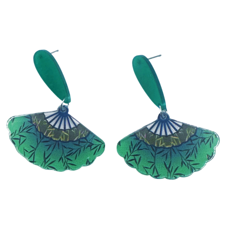 Cercei & Bratari & Inele - Cercei cu frunze si design evantai TOKYO, Verde