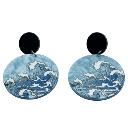 Cercei & Bratari & Inele - Cercei rotunzi design valuri OCEAN, Albastru