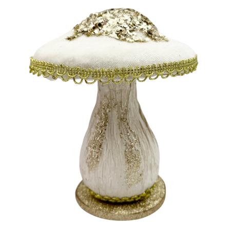 Colectia Alb & Argintiu - Ciupercă decorativă albă cu detalii aurii și sclipici DOLCE
