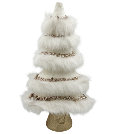 Colectia Auriu & Maro & Aramiu - Brad decorativ alb cu paiete sampanie – Decor elegant Crăciun | Prăvălia cu Surprize