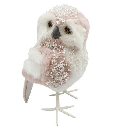 Colectia Dulce De Craciun - Bufniță decorativă roz pudrat cu paiete DOLCE, 22cm