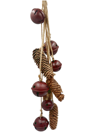 DECORATIUNI CRACIUN - Decor de agățat cu clopoței bordo și conuri de brad SEASON