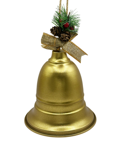 CRACIUN MAGIC - Clopoțel Auriu decorativ cu fundiță și conuri de brad JOY