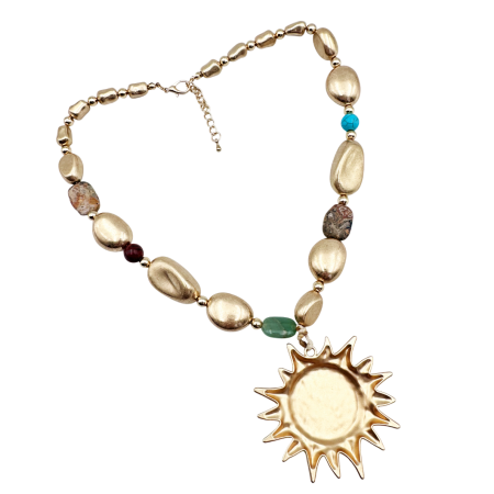 Accesorii Fashion - Colier cu pandantiv soare și margele aurii SUNNY