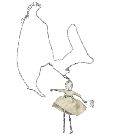 ACCESORII & BIJUTERII - Colier argintiu cu figurina eleganta in rochie crem BELLA