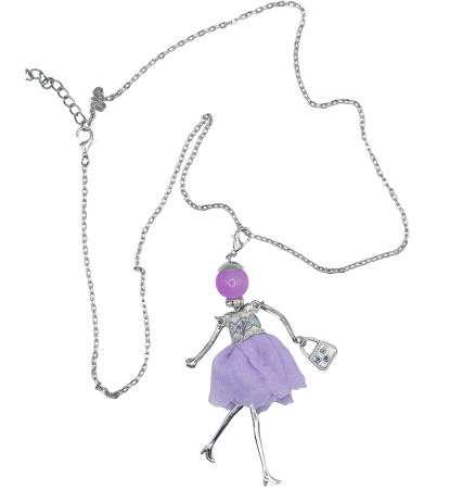 ACCESORII & BIJUTERII - Colier argintiu cu figurina eleganta in rochie mov BELLA
