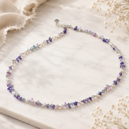 Bratari & Inele - Colier choker elegant cu ametist si perle LAVENDER MIST