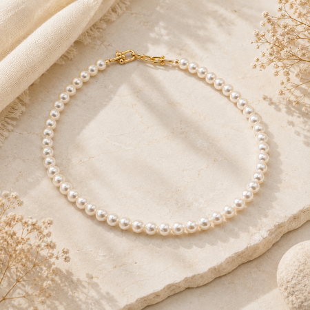ACCESORII FEMEI - Colier choker elegant cu perle ECLAT, Alb