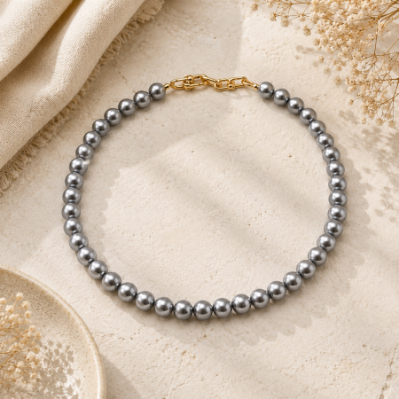 ACCESORII FEMEI - Colier choker elegant cu perle gri ECLAT