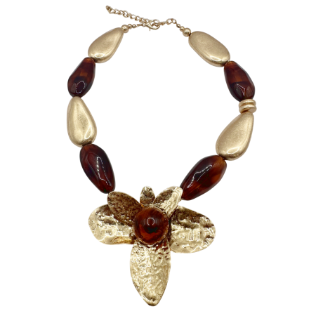 MODA & ACCESORII - Colier cu pandantiv floare și margele aurii BLOOM