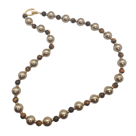 Accesorii Fashion - Colier cu perle sampanie si pietre ochi de tigru