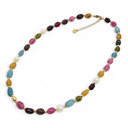 Bratari & Inele - Colier multicolor cu agate si perle de cultura HARMONY