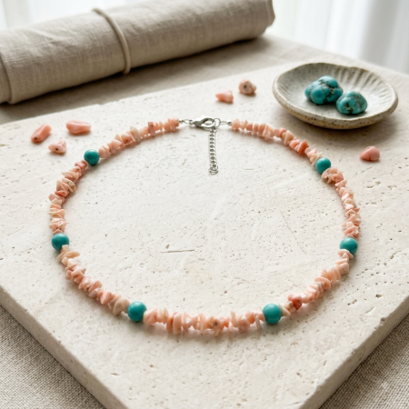 Colier din coral roz si margele turcoaz CORAL BREEZE [1]
