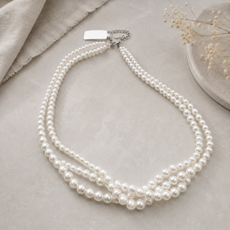 ACCESORII FEMEI - Colier elegant cu perle albe - multiplu