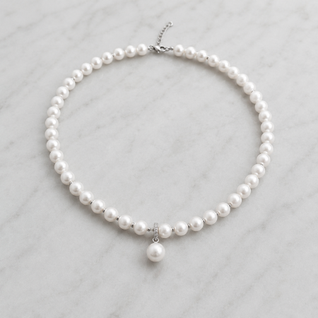 ACCESORII FEMEI - Colier elegant cu perle albe si pandantiv PEARL GRACE