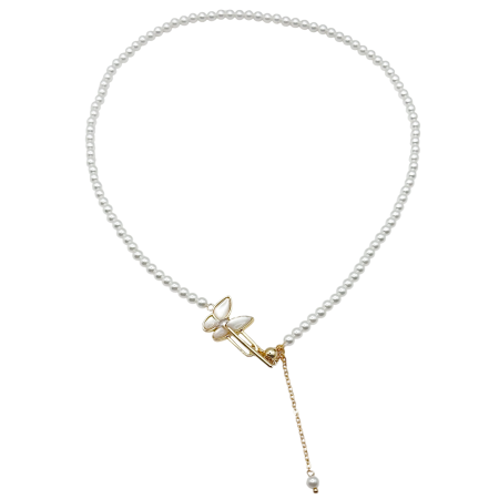 ACCESORII FEMEI - Colier elegant cu perle si pandantiv auriu fluture sidefat