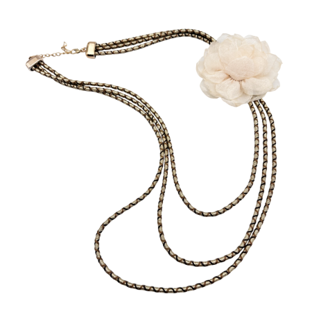 Accesorii Fashion - Colier cu floare bej și șnur textil – accesoriu romantic