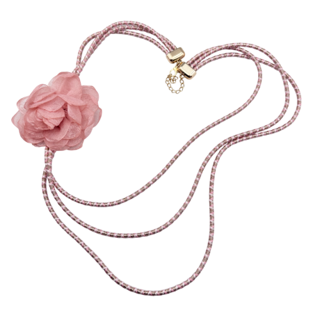 Accesorii Fashion - Colier cu floare roz și șnur textil – accesoriu romantic