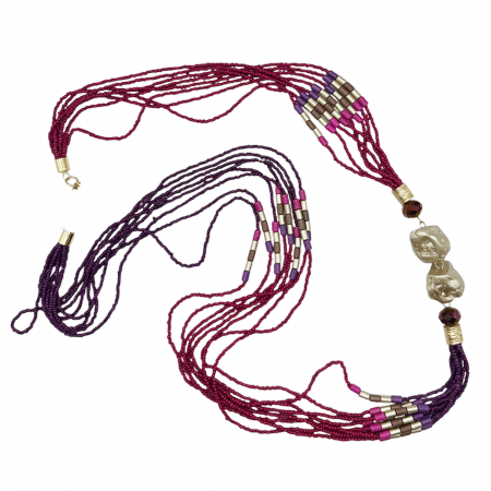 Colier lung cu margele MAYA, Mov Magenta [1]